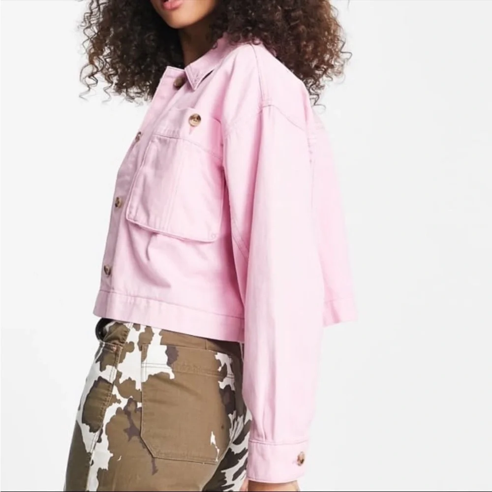 ASOS Topshop Cropped Lightweight Shacket with Front Button Pockets - Picture 2 of 6